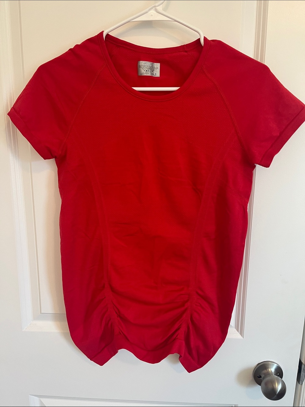 Athleta Bright Red Short-Sleeve Ruched Active Tee